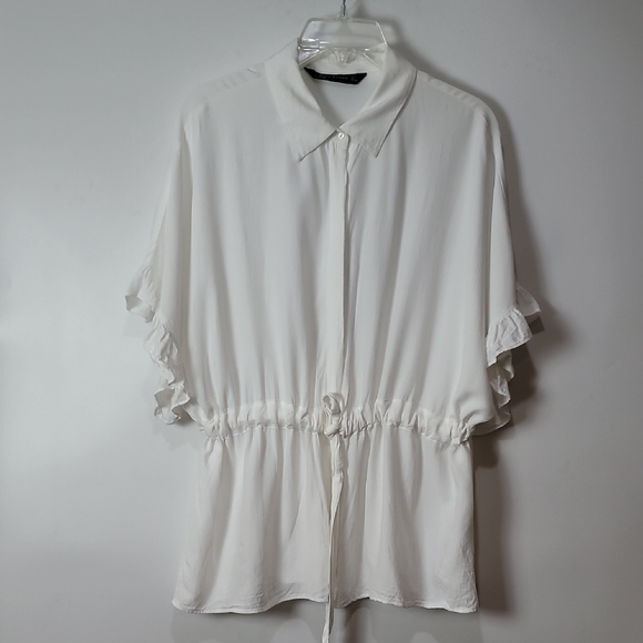 Zara Tops - Zara White Boxy Puff Sleeve Polo Top